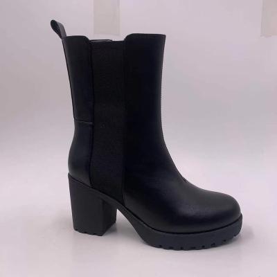 China 2022 New Light Weight Leather Sable Heeled Black Color Ladies Boots Zipper- Midi Winter Booties Women's Boots for sale