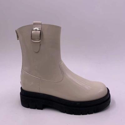 China 2022 new shiny leather martens light weight flat booties women's winter boots color beige ladies boots for sale