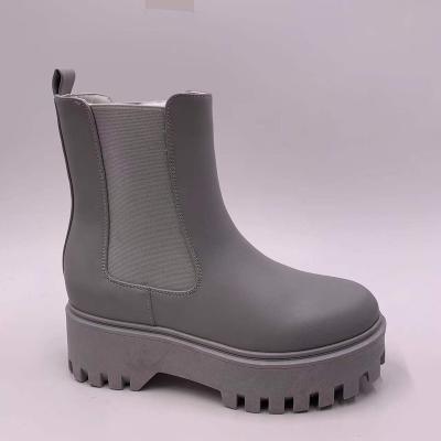 China 2022 new light weight booties thick bottom women elastic band leather martens winter boots color gray ladies boots for sale