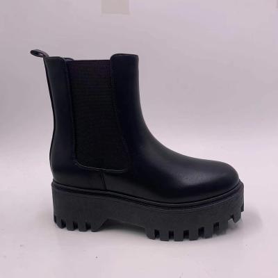 China 2022 new light weight booties thick bottom women elastic band leather martens winter boots color black ladies boots for sale