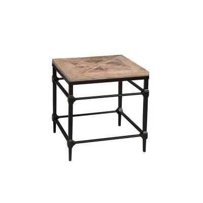 China China Supplier Antique Loft Elm Furniture Side Table Solid Parquet Solid Iron Top Rustic End Table for sale