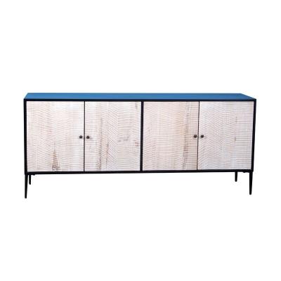 China Factory Antique Metal Professional Storage Cabinet Recycled Solid Pine Cabinet 4 Door Living Room Storage Sideboard for sale