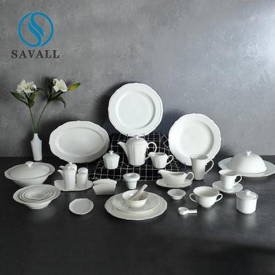 China Líneas lisas servicio de mesa moderno del vajilla blanco puro sólido redondo de la porcelana de la porcelana en venta