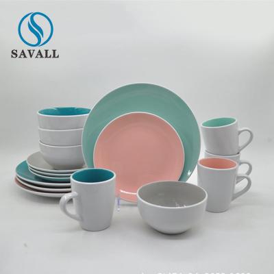 Cina Artigiano verde rosa Ceramic Dinnerware Sets insieme di cena di 16 pezzi in vendita