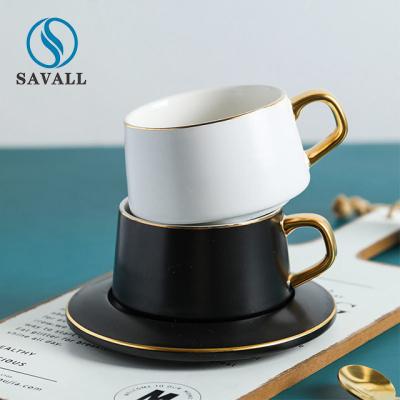 Cina Intarsio ceramico moderno dell'oro delle tazze e dei piattini di Savall HoReCa in vendita