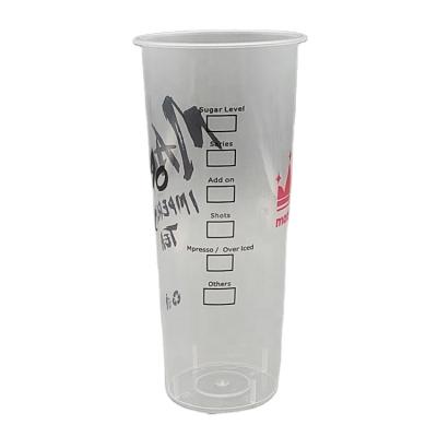 China Single Wall Custom Printed 12oz 16oz 22oz 32oz PP Cup U Shape Disposable Clear Fruit Milk Plastic Boba Bubble Tea Cup for sale