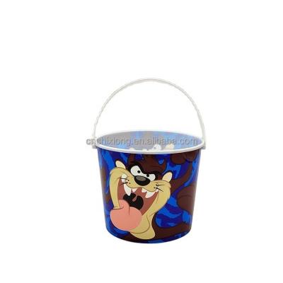 China With Handle Maker Cheap Plastic Round Custom Printed Candy With Handle Popcorn Cookie Bucket zu verkaufen