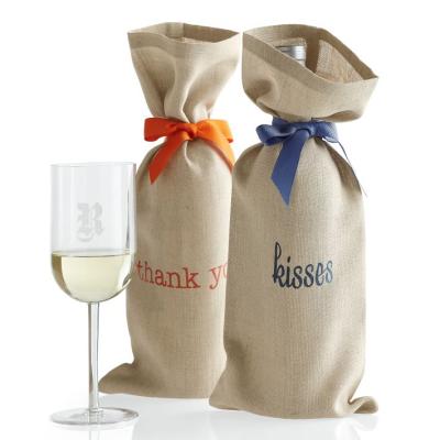 China Wholesale Promotional Wine Bag Gift Bags High Quality Canvas Jute Drawstring Bag Christmas Wine Bottle Bag For Factory for sale