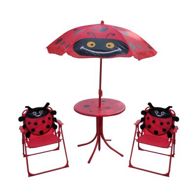 China 2021hotsale outdoor weather furniture kids table and chair with umbrella 4pcs children garden set for beach for sale