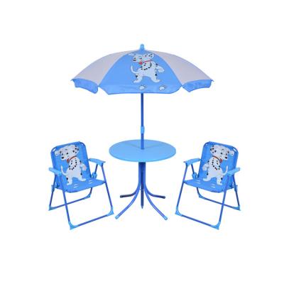 China 2021 Outdoor weather furniture hotsale kids furniture kids table and chair with umbrella 4pcs kids garden set for beach for sale