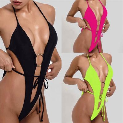 China 2021 Private Label Breathable Custom Sexy String Thong High Cut Plus Size Monokini One Piece Swimsuit for sale