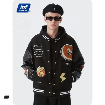 China Breathable Custom Vintage Fleece Jacket Leather Sleeves With Towel Embroidery College Baseball Jacket for sale