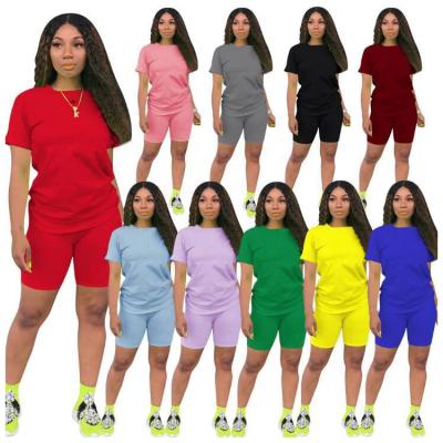 China Other 2021 16 Colors Women's Clothing Set Hot Selling Two Piece Casual Sport Cycling 2 Piece Set Women's Wholesale Short Set for sale