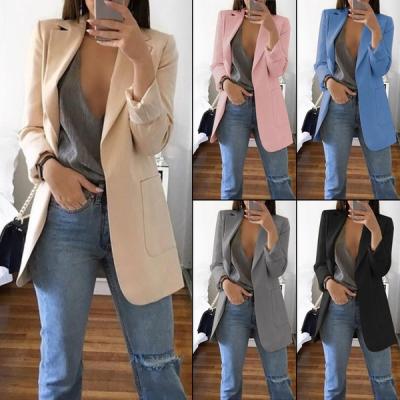 China Others 2021 New Lady Lapel Long Sleeve Office Blazer Women's Casual Tops Cardigan Suit Coat Slim Slim Jacket Solid Color for sale