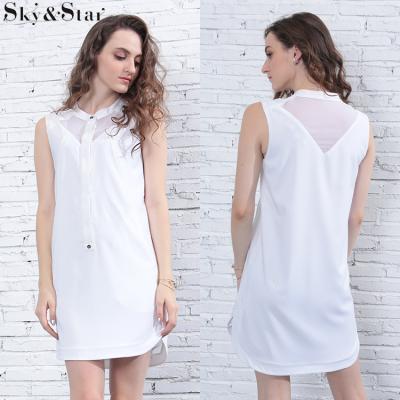 China Viable Ladies White Sleeveless Chiffon Mini Shirt Dress With Side Pockets for sale