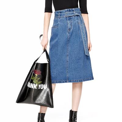 China Plus size 2021 latest hot sale fashion women jeans skirts knee length denim skirt for sale