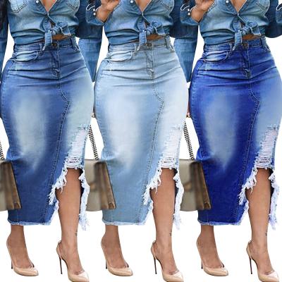 China Plus size 2021 hot women plus-size high-waist style denim broken irregular skirts for sale