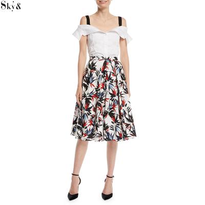 China Eco-Friendly A Line Floral Print Cotton Knee-Length Skirt for sale