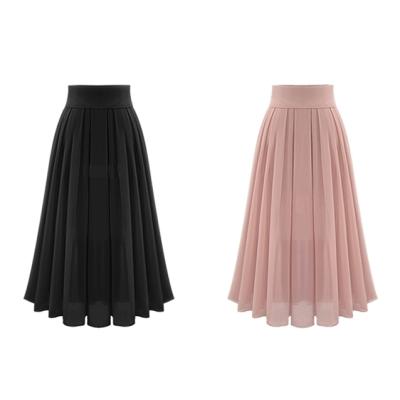 China Plus Summer Casual One Line Maxi Pleated Women Skirts Long Chiffon Cheap Price 2021 Size for sale