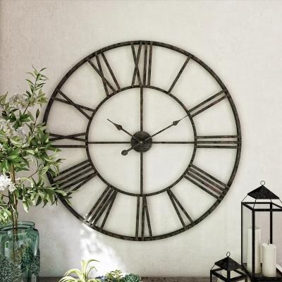 China Minimalist Round Metal Framed Farmhouse Wall Clock Rustic Home Decoration for sale