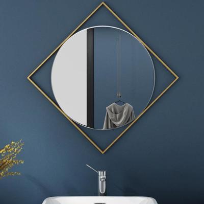 China 70cm Square Wall Art Decor Modern Diamond Shape Metal Sight Mirrors For Living Room for sale