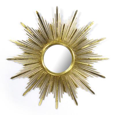 China Amazon Hot Samll Quantity Sunburst Shape Gold Metal Frame Modern Wall Mirror Acceptable Amazon Decorative Living Room for sale