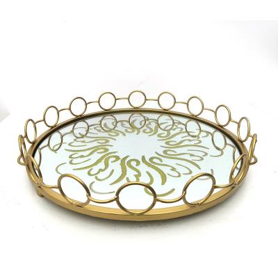 China Storage Round Decorative Gold Iron Metal Mirror Storage Serving Serving Modern Luxury Tray for sale