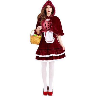 China Plus Size Beauty Women Red Dress With Little Red Riding Hood Headscarf Costume for sale