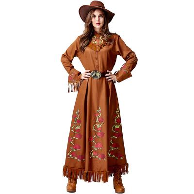 China Plus Size Sexy Lady Halloween West Cowboy Brown Cosplay Costume Dress Carnival Dress for sale