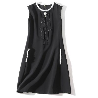 China 2022 Fashion Casual Dress Summer Anti-Static Crew Neck Black Sleeveless Loose Elegant Dresses For Women Casual for sale