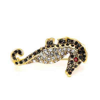 China Magnetic Brass Seahorse Scarf Brooch Pins Crystal Rhinestone For Women for sale