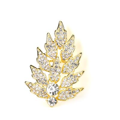 China Leaf Style Brass Brooches Pins Jewelry Rhinestone Designer Fashion Brooch For Ladies for sale