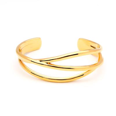 China Environmental Friendly Copper Line Gold Color Cuff Bangle New Arrival Minimalism Bracelets & Bangles Fashion Jewelry For Girls for sale