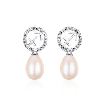 China Twelve Constell Environmental Friendly Women 925 Sterling Silver Freshwater Pearl Stud Earrings Constell S925 for sale