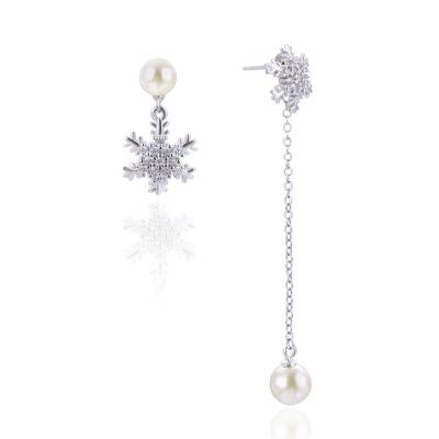 China Environmental Friendly Snowflake Women Pearl Drop S925 Sterling Silver Earrings 925 Long Tassel Snow Freshwater Pearl Drop Earrings for sale