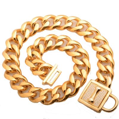 China 19mm Stainless Steel Gold Dog Collar Padded Large Size Padded Diamond Lock Shape P Training Chain Chain For Dog for sale