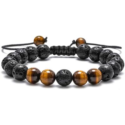 China Vintage Handmade Trendy CLASSIC Lava Stone Bracelet Adjust Size Tiger Eye Lava Rock Jewelry Bracelet for sale