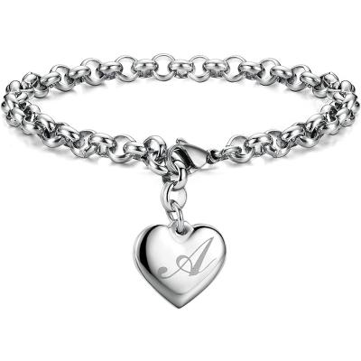 China TRENDY Stainless Steel Heart 26 Letters Alphabet Initial Bracelet Charm Bracelets For Women Jewelry for sale