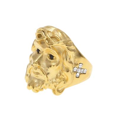 China Fashion Design Rings Mens Womens Christ Rings Jesus Head Shape Gold Plated Stainless Steel Hiphop Hip Hop for sale