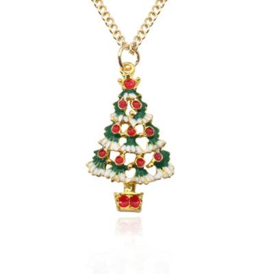 China Newest Style Christmas Enamel Environmental Friendly Colorful Rhinestone Tree Pendant Necklace As A Gift for sale