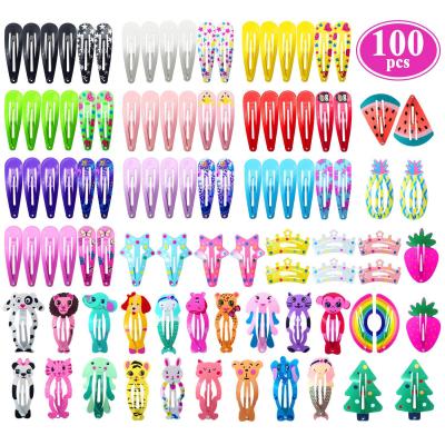 China Carton 100 Pieces Candy Color Cartoon Cute Design Hair Pins No Slip Metal Breakage Hair Clips Barrettes For Kids Teens Women for sale