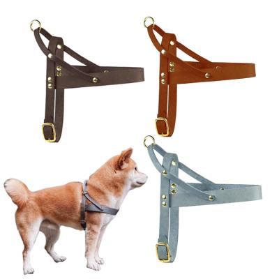 China Custom Genuine Leather Patch Dog Harness Thinkerpet Luxury Designers Vest Harnesses Set For Large Dogs for sale