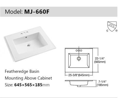 China Shampoo Sinks Ceramic Rectangle 660F Cabinet Basin for sale