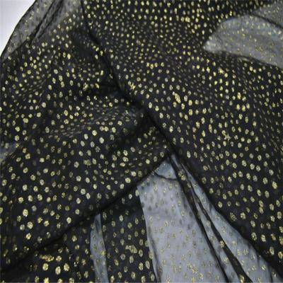 China Organic Black Color Gold Dot Design Silk Metallic Silk Lurex Fabric For Beautiful Dressing for sale