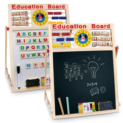 China Wooden Double Sided Magnetic Easel Blackboard Educational Wooden Drawing Board Toy Writing Board Toy For Kids Dry Erase for sale