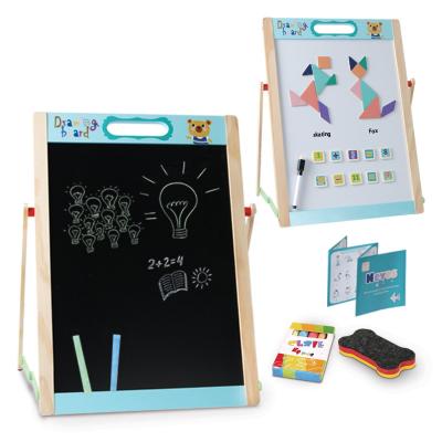 China DIY Paint Gift Wooden Double Sided Size Sketchbook Yunhe Toys Easel Kids Magnetic Drawing Board With Tangram Puzzles for sale