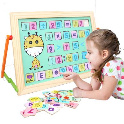 China DIY Paint Cognitive Math Puzzle Spelling Wooden Magnetic Learner Multifunctional Kids Chalkboard Easel for sale