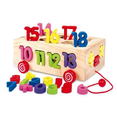 China Eductional wooden child toys baby number matcig box drag car kids education toys building block math shape puzzle cognitive toy for sale