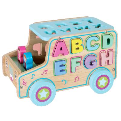 China Multifunctional wooden sensory toys montessori intelligence box math educational shape trailer assorted moving car BLLN-3546 for sale