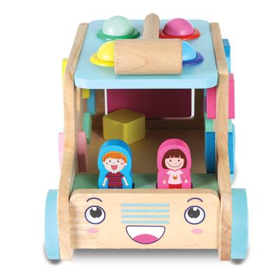 China Multi-functional Wooden Trailer Puzzle Building Block Toy Car Intelligence Box Math Moving Educational Shape Matching BLLN-3546 for sale